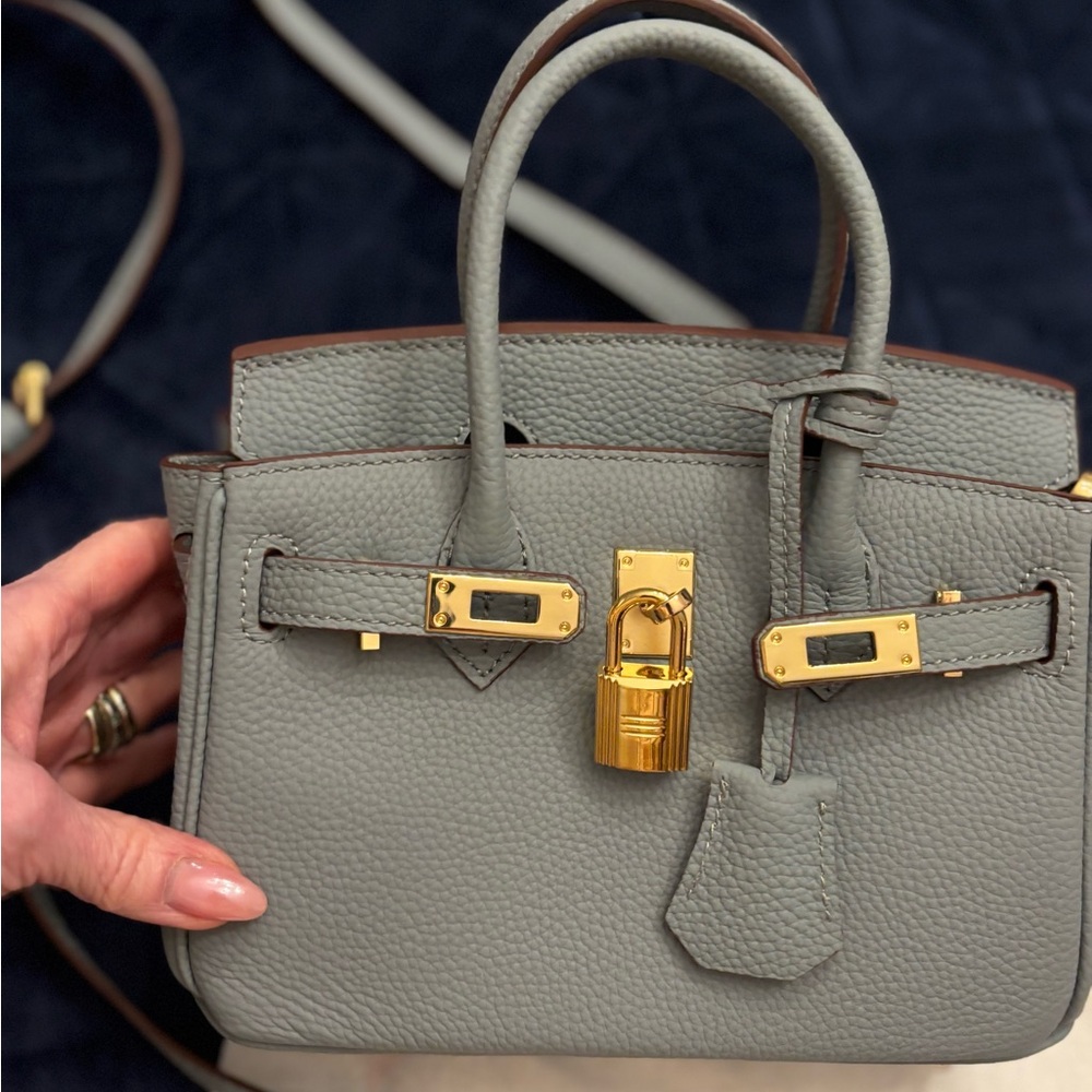 Chic Gray Mini Bag with Gold Accents